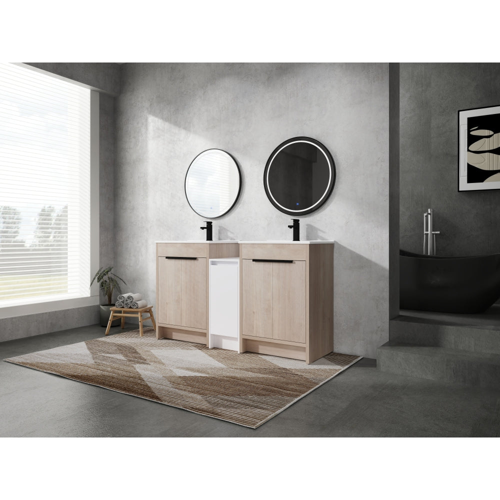 Melamine cabinet 30 Inch Freestanding Bathroom Vanity with White Ceramic Sink & 2 Soft-Close Cabinet Doors (BVB02430PLO-BL9075B)=W999S00063