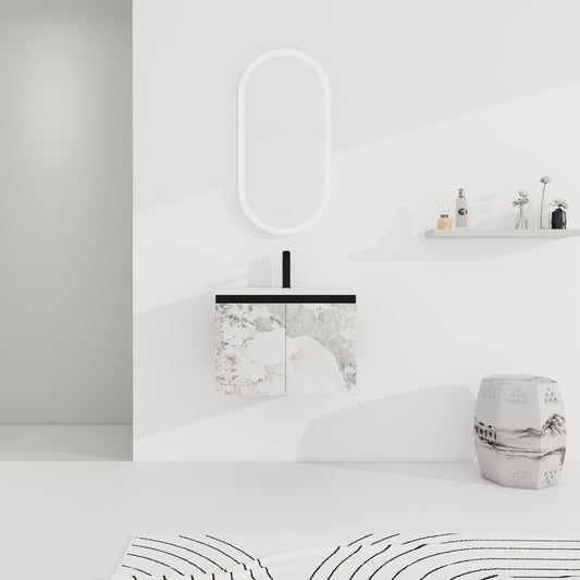 24'' Floating Wall-Mounted Bathroom Vanity With Ceramics Sink & Soft-Close Cabinet Door, KD-Package