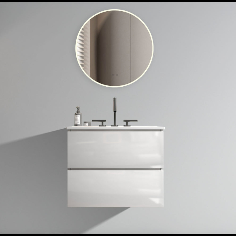 Wall Mount 30" Natural Oak Bathroom Vanity with Ceramic Sink with three faucet holes, Large Storage Floating Bathroom Vanity for Modern Bathroom, Pre-assembled