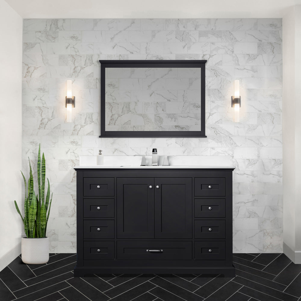Navy Blue Single Bath Vanity 48 in. W x 22 in. D, White Quartz Top, and Faucet Set