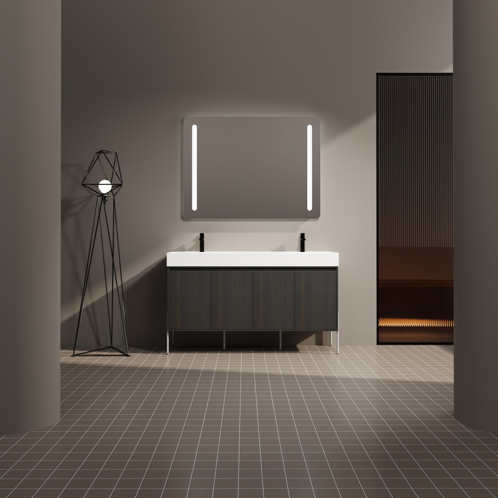 60" Freestanding Bathroom Vanity, Storage Cabinet with Soft Closed Doors (KD-Package)-Excluding Sink