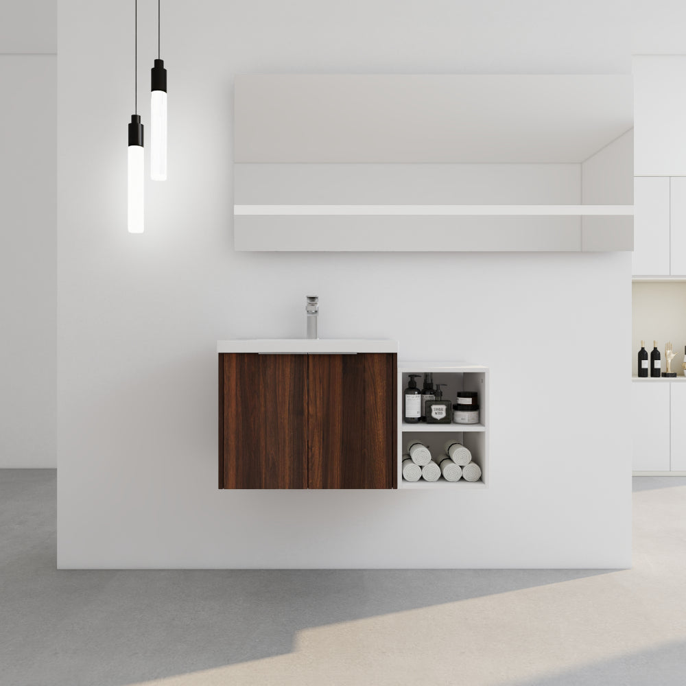 Melamine cabinet 48 Inch Soft Close Doors Bathroom Vanity With Sink, Two Small Storage Shelves, 24" and 12" Combination Cabinet,(KD-Packing)