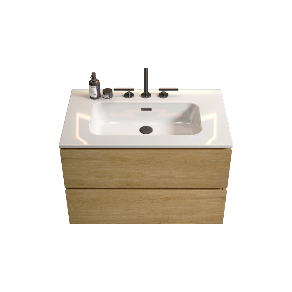Wall Mount 30" Natural Oak Bathroom Vanity with Ceramic Sink with three faucet holes, Large Storage Floating Bathroom Vanity for Modern Bathroom, Pre-assembled