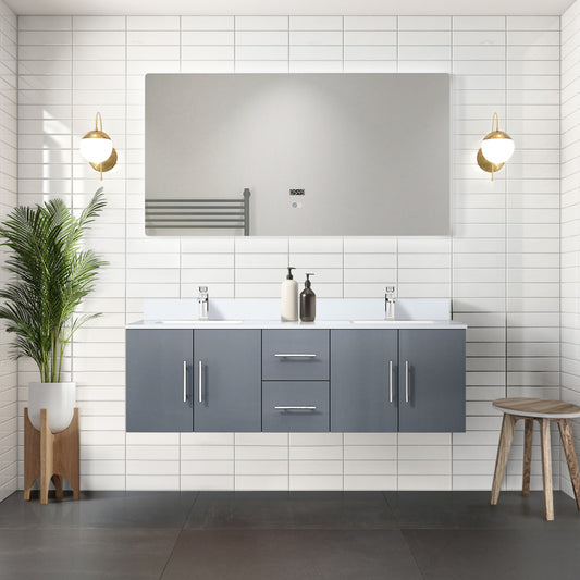Dark Grey Double Bath Vanity 60 in. W x 22 in. D, White Quartz Top, and Faucet Set