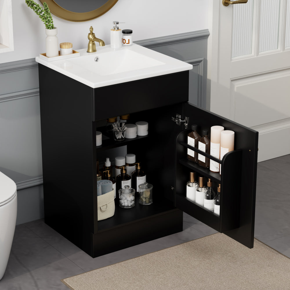 20" Bathroom Vanity with Sink, Vanity Cabinet with Door Shelf and Adjustable Shelf, Black