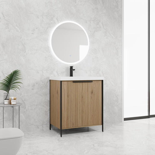30" Freestanding Bathroom Vanity with Resin Sink & 2 Soft-Close Cabinet Doors (KD-Packing)