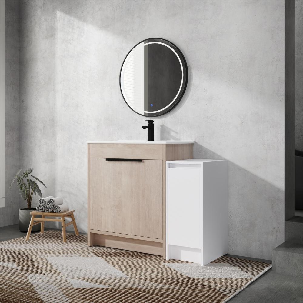 Melamine cabinet 30 Inch Freestanding Bathroom Vanity with White Ceramic Sink & 2 Soft-Close Cabinet Doors (BVB02430PLO-BL9075B)=W999S00063