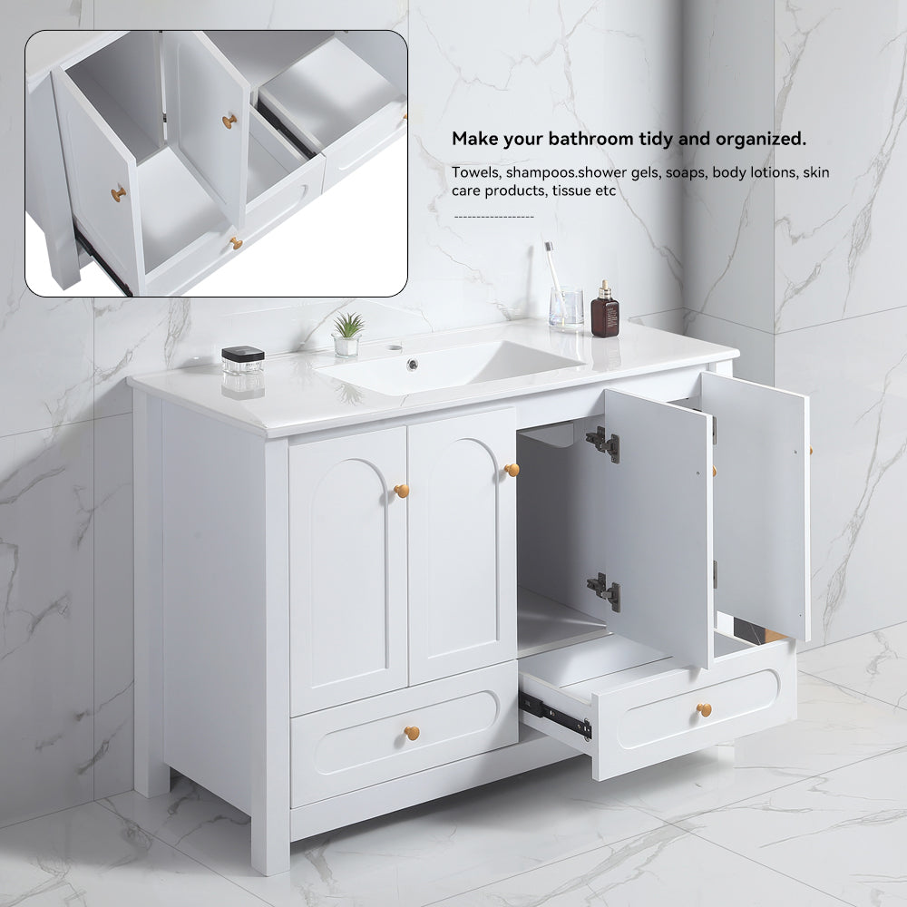 48" White Bathroom Vanity with Ceramic Sink Combo, Abundant Storage Cabinet -4 Soft close doors and 2 drawers