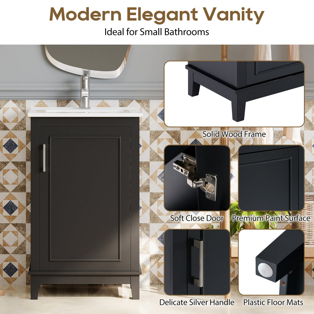 [Viedo] 20 Inch Modern Small Bathroom Vanity Cabinet With Ceramic Basin- 20*14.5*33.3 Inches,Ample Storage,1 Soft Close Door