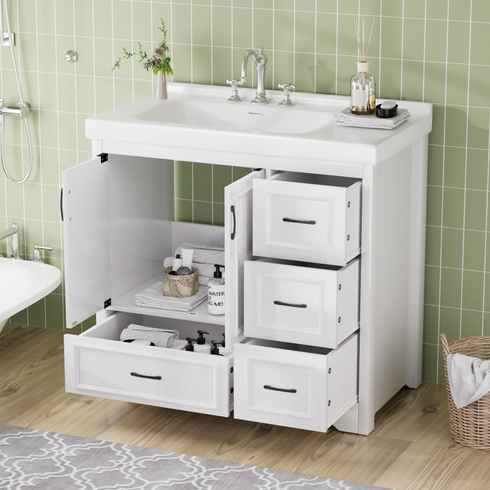 36'' Bathroom Vanities with Single Sink, Modern Under mount Bathroom Sink Cabinet with 2 Closing Doors & 4 Drawers. White, 35.8''W x 19.7''D x 35.4''H.