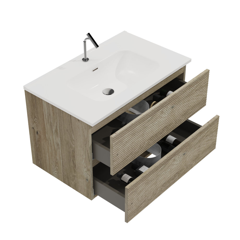 Gloria 30" Wall Mounted Rough Oak&Rough Oak Bathroom Vanity with Integrated Ceramic Sink with Overflow, Large Storage Floating Bathroom Vanity for Modern Bathroom, Pre-assembled