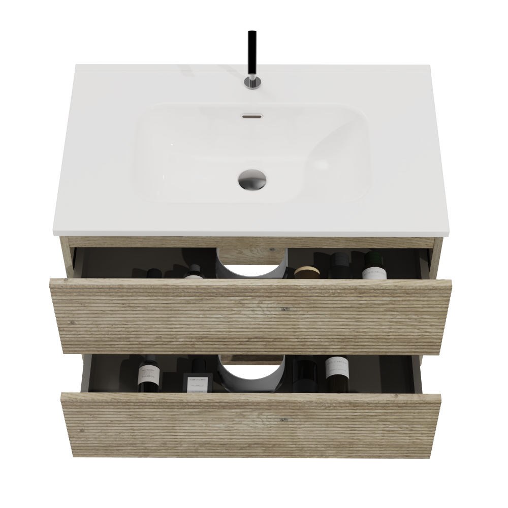 Gloria 30" Wall Mounted Rough Oak&Rough Oak Bathroom Vanity with Integrated Ceramic Sink with Overflow, Large Storage Floating Bathroom Vanity for Modern Bathroom, Pre-assembled
