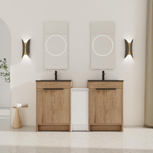 60 Inch Freestanding Bathroom Vanity with Black Ceramic Sink and Storage Cabinets, Soft Closing Door, 02424IMO*2+0312 Combination Cabinet, KD-Package