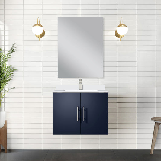 Navy Blue Bath Vanity 24 in. W x 22 in. D, White Quartz Top, and Faucet Set