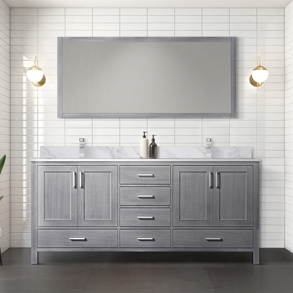 Dark Grey Double Bath Vanity 72 in. W x 22 in. D, Carrara Marble Top, and Faucet Set