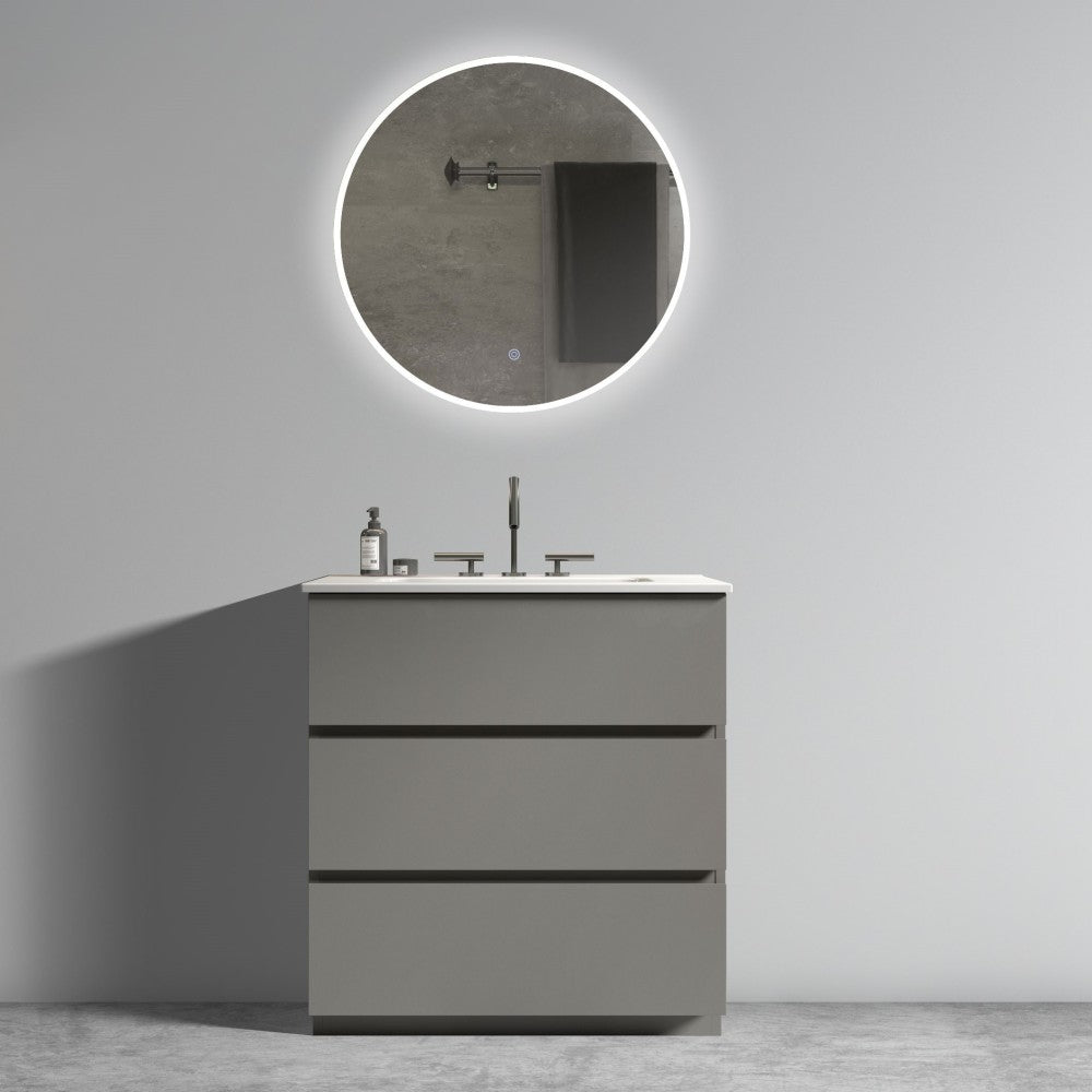 Tia 30" Gray Bathroom Vanity with Sink with 3 Faucet Holes, Large Storage Freestanding Bathroom Vanity for Modern Bathroom, One-Piece White Sink Basin without Drain and Faucet, Pre-assembledT