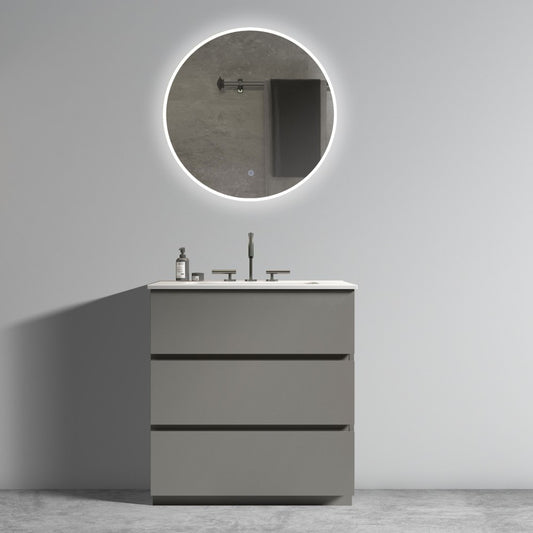 Tia 30" Gray Bathroom Vanity with Sink with 3 Faucet Holes, Large Storage Freestanding Bathroom Vanity for Modern Bathroom, One-Piece White Sink Basin without Drain and Faucet, Pre-assembledT