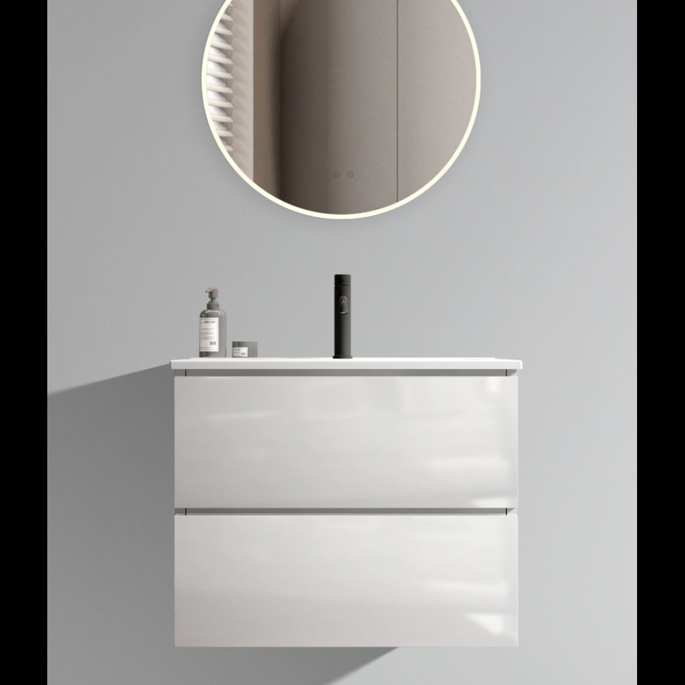 Wall Mount 30" Natural Oak Bathroom Vanity with Ceramic Sink with three faucet holes, Large Storage Floating Bathroom Vanity for Modern Bathroom, Pre-assembled