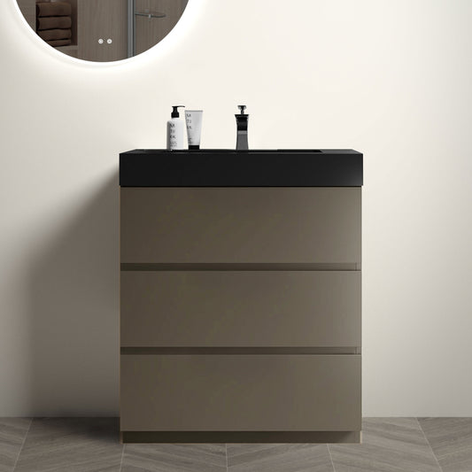 Alice 30" Gray Bathroom Vanity with Sink, Large Storage Freestanding Bathroom Vanity for Modern Bathroom, One-Piece Black Sink Basin without Drain and Faucet, Pre-assembled