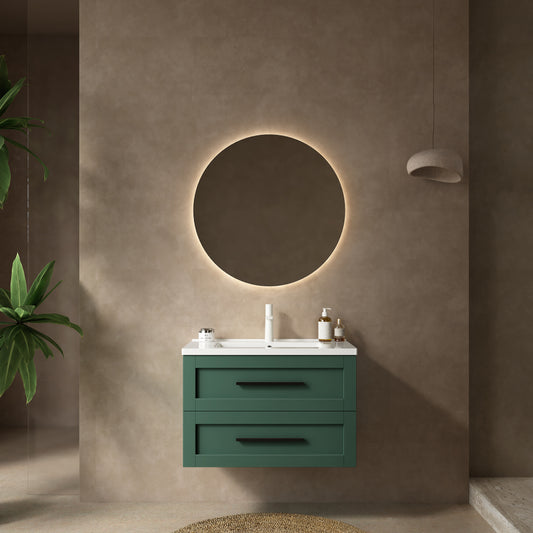 JODI 30" Bathroom Vanity with Sink, Modern Wall-Mounted Floating Bathroom Storage Cabinet with 2 Drawers, White Ceramic Basin without Faucet, Green Color