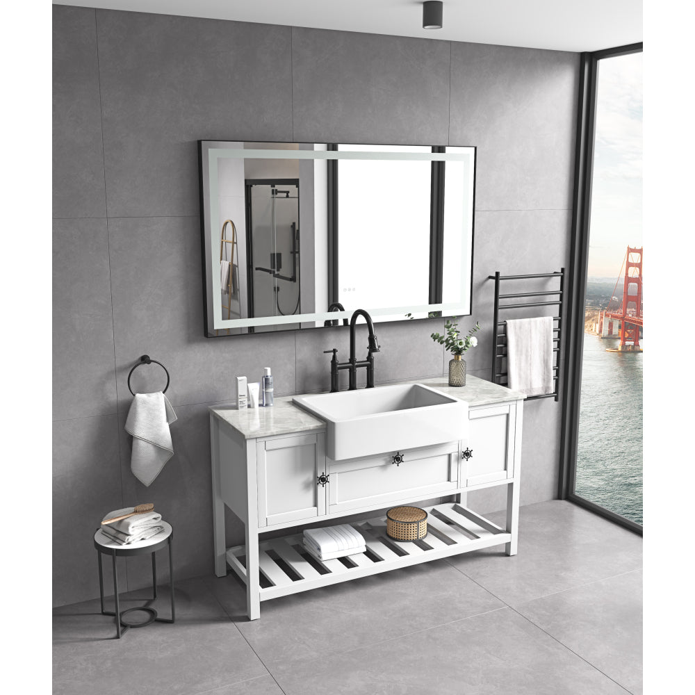 72 x 48 Inch LED Bathroom Mirror with Aluminum Frame, Wall Mounted Vanity Mirror, Anti-Fog, Memory, 3 Colors, Stepless Dimmable