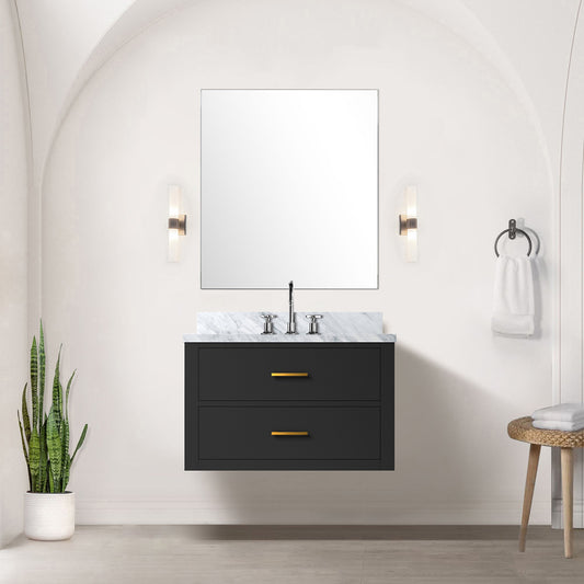 Black Single Bath Vanity 30 in. W x 22 in. D, Carrara Marble Top, and Faucet Set