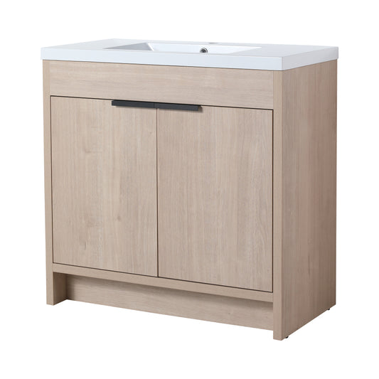 36 Inch Freestanding Bathroom Vanity with White Resin Sink & 2 Soft-Close Cabinet Doors (BVB02436PLO-GRB3640)
