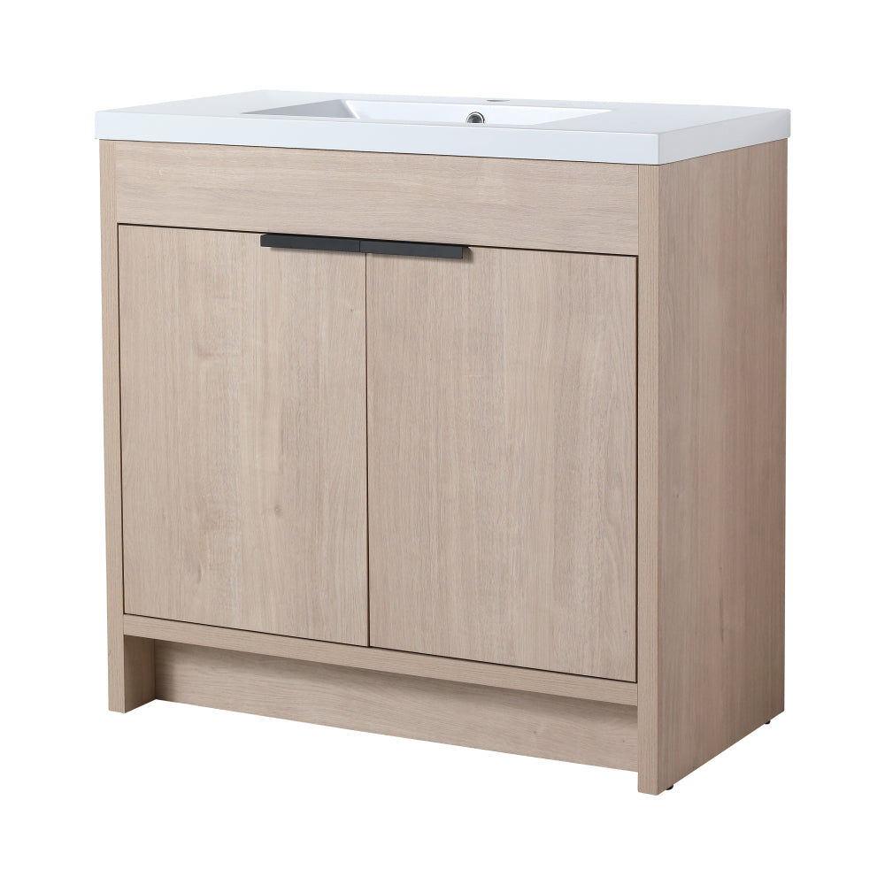 Melamine cabinet 30 Inch Freestanding Bathroom Vanity with White Ceramic Sink & 2 Soft-Close Cabinet Doors (BVB02430PLO-BL9075B)=W999S00063