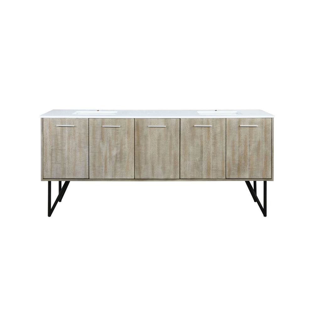 Melamine cabinet Rustic Acacia Double Bath Vanity 72 in. W x 20 in. D, with White Quartz Top