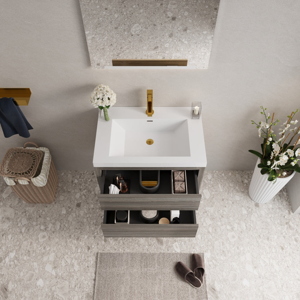 30" Wall-Mounted Bathroom Vanity with Sink, Floating Bathroom Storage Cabinet with Stone Resin Countertop and Soft Close Drawers, Ash Grey 24V15-30AG