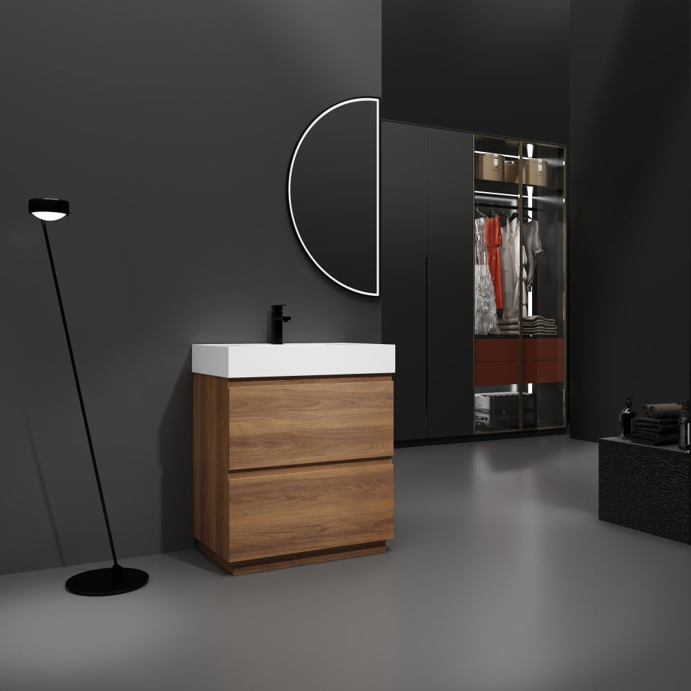 24" Bathroom Vanities with Single Sink Combo, Modern Undermount Bathroom Sink Cabinet with Double drawer, Freestanding Bathroom Sink Cabinet,Engineering wood,Brown