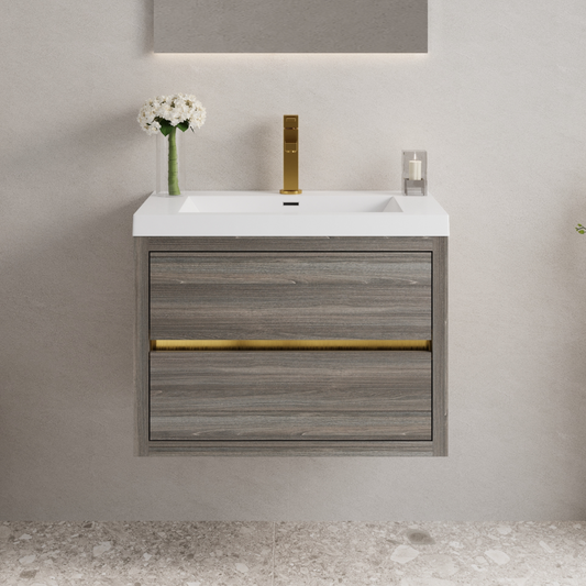30" Wall-Mounted Bathroom Vanity with Sink, Floating Bathroom Storage Cabinet with Stone Resin Countertop and Soft Close Drawers, Ash Grey 24V15-30AG