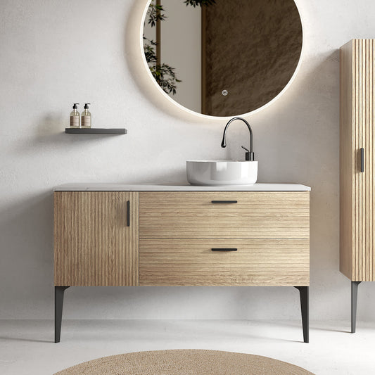 Emilia 48" Striped Natural Oak Bathroom Vanity with Sink, Freestanding Bathroom Cabinet for Modern Bathroom, KD