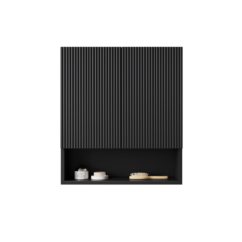 TURIO 30" Bathroom Vanity with Sink, Freestanding Bathroom Storage Cabinet with 2 Doors, Black Ceramic Basin and Carrara White Sintered Stone Counter Top, Black Color