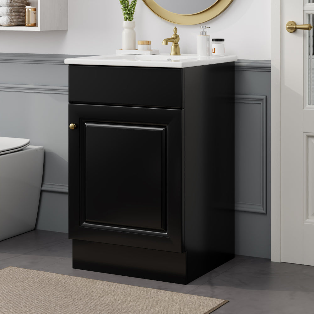 20" Bathroom Vanity with Sink, Vanity Cabinet with Door Shelf and Adjustable Shelf, Black
