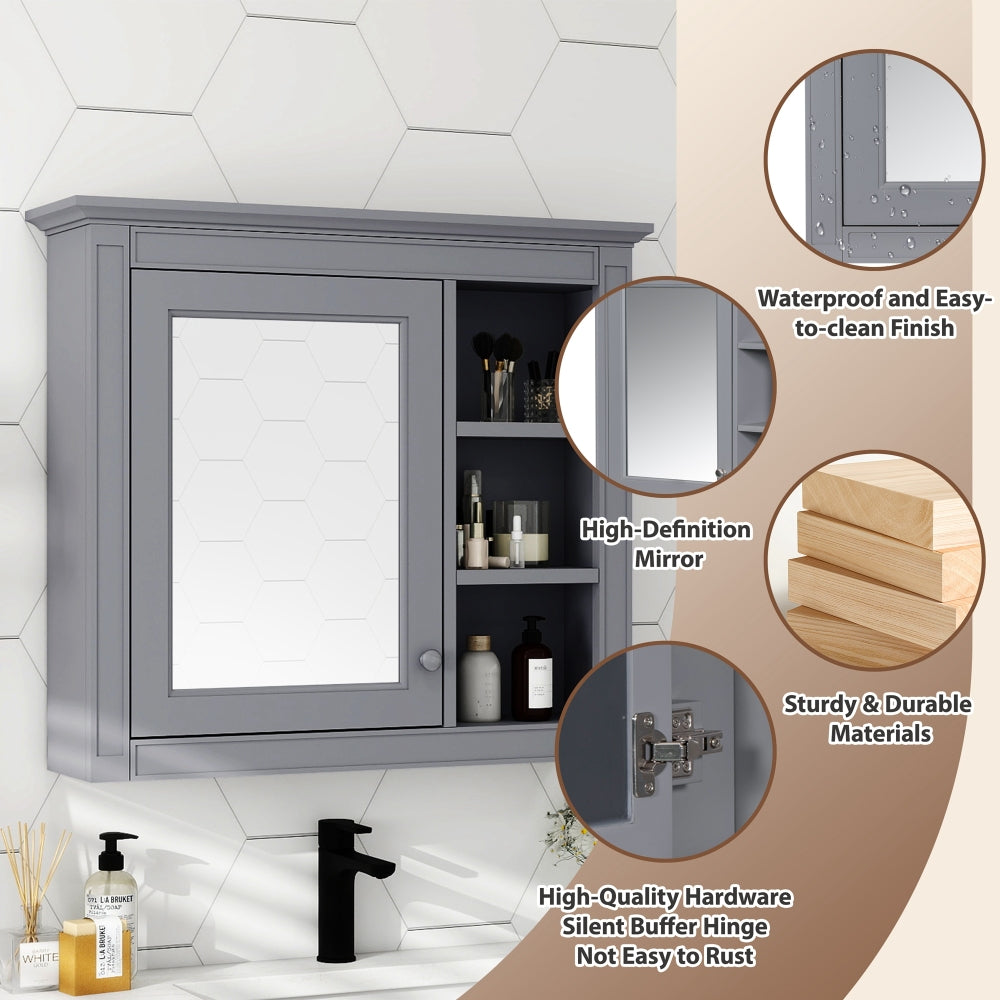 30'' x 28'' Medicine Cabinet, Wall Mounted Bathroom Storage Cabinet, Modern Bathroom Wall Cabinet with Mirror,Medicine Cabinet,  Mirror Cabinet with 3 Open Shelves (Not Include Bathroom Vanity )