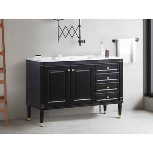 48'' Bathroom Vanity with Top Sink, Bathroom Storage Cabinet with 2 Soft Closing Doors and 3 Drawers, Single Sink Bathroom Vanity. black