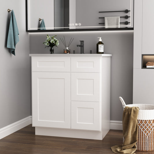 30 in. W x 21 in. D x 34.5 in. H in Shaker White Plywood Ready to Assemble Floor Vanity Sink Base with Right Door