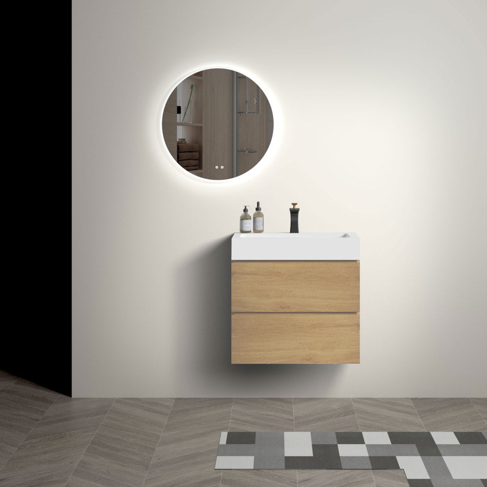 U040-Alice24-106 Alice 24" Natural Oak Bathroom Vanity with Sink, Large Storage Wall Mounted Floating Bathroom Vanity for Modern Bathroom, Pre-assembled