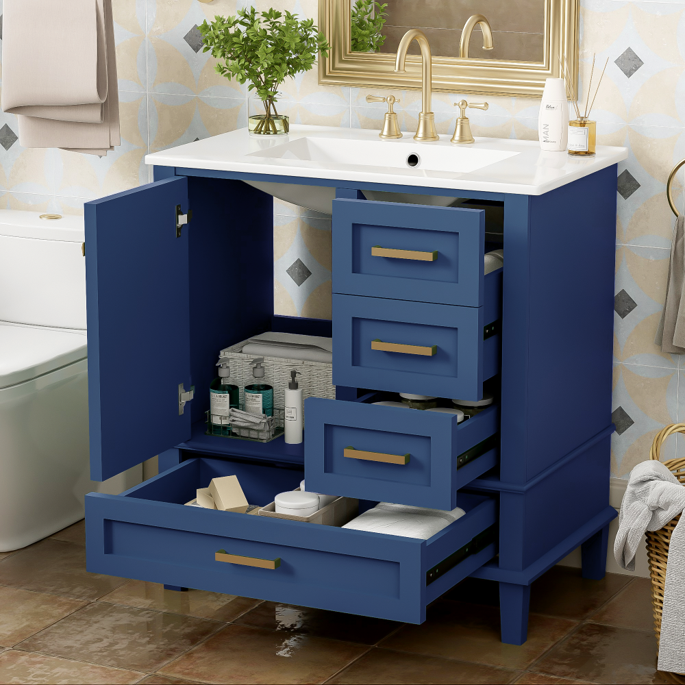 30" Bathroom Vanity , Modern Bathroom Cabinet with Sink Combo Set, Bathroom Storage Cabinet with a Soft Closing Door and 3 Drawers, Solid Wood Frame(White)