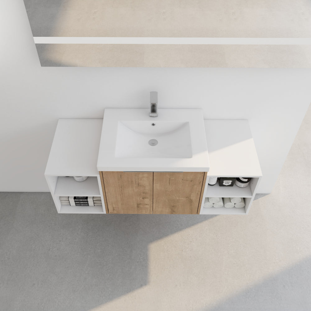 Melamine cabinet 48 Inch Soft Close Doors Bathroom Vanity With Sink, Two Small Storage Shelves, 24" and 12" Combination Cabinet,(KD-Packing)