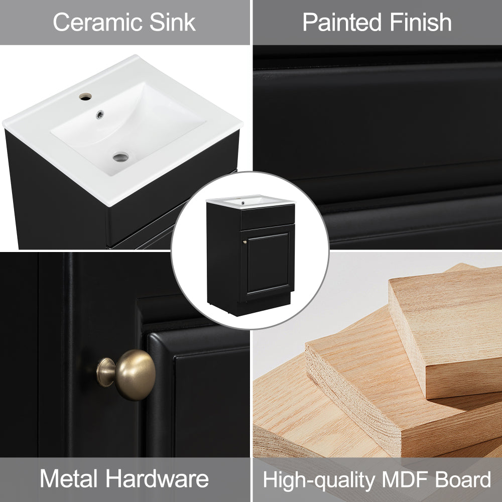 20" Bathroom Vanity with Sink, Vanity Cabinet with Door Shelf and Adjustable Shelf, Black