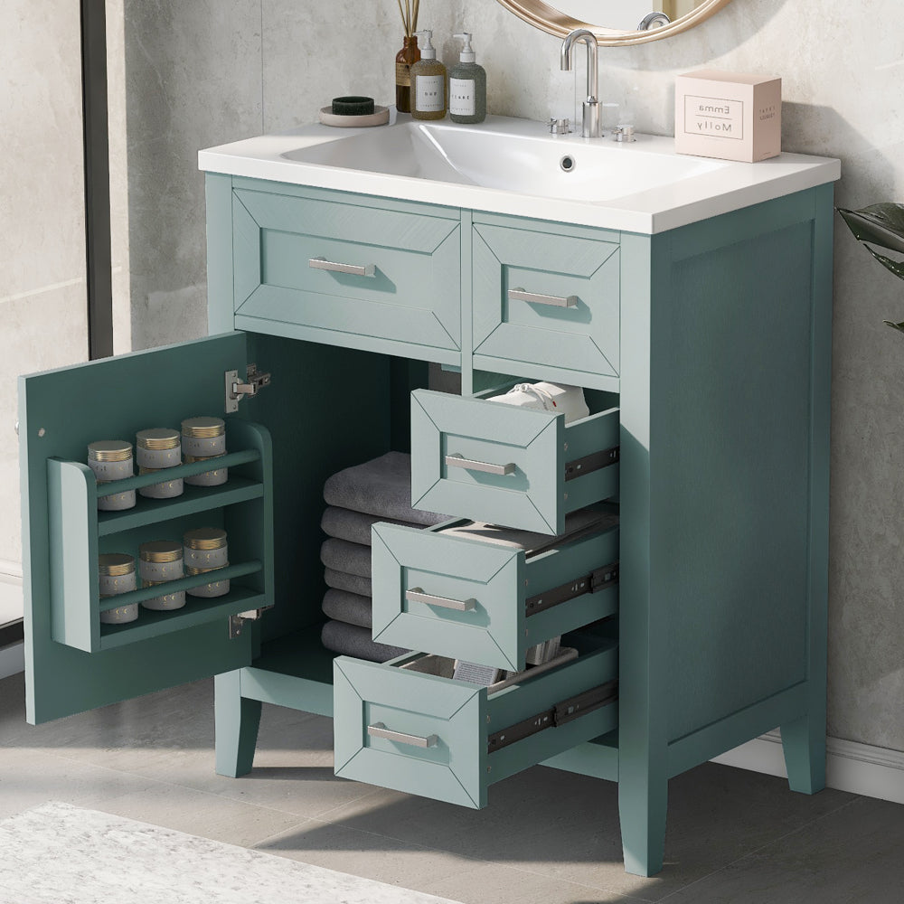 30" Bathroom Vanity without Sink, Cabinet Base Only, Bathroom Cabinet with Drawers, Solid Frame and MDF Board, White