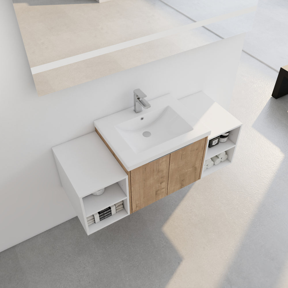 Melamine cabinet 48 Inch Soft Close Doors Bathroom Vanity With Sink, Two Small Storage Shelves, 24" and 12" Combination Cabinet,(KD-Packing)