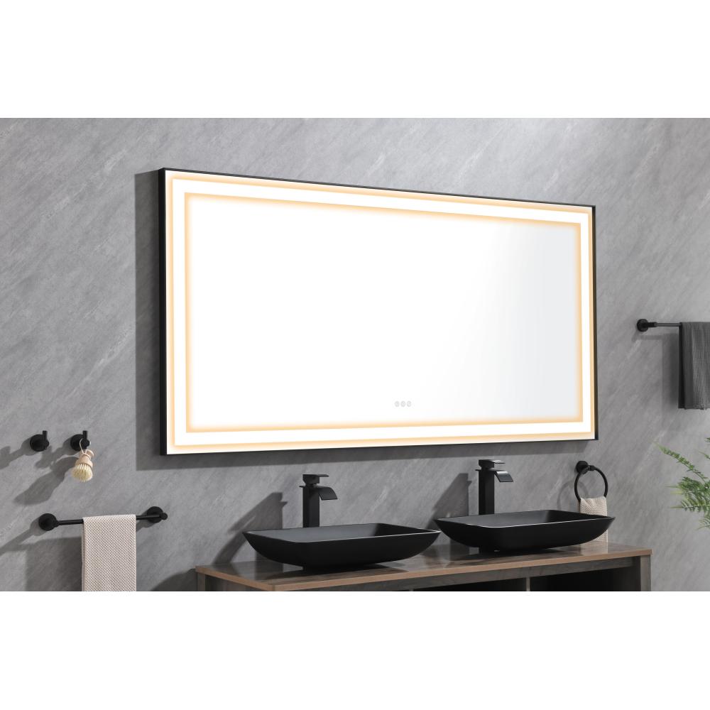 72 x 36 Inch LED Bathroom Mirror with Aluminum Frame, Wall Mounted Vanity Mirror, Anti-Fog, Memory, 3 Colors, Stepless Dimmable