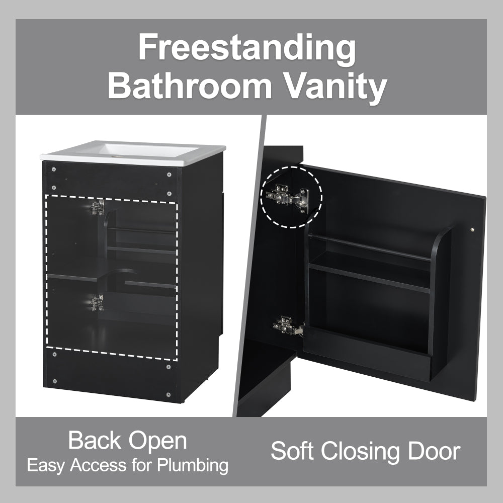 20" Bathroom Vanity with Sink, Vanity Cabinet with Door Shelf and Adjustable Shelf, Black