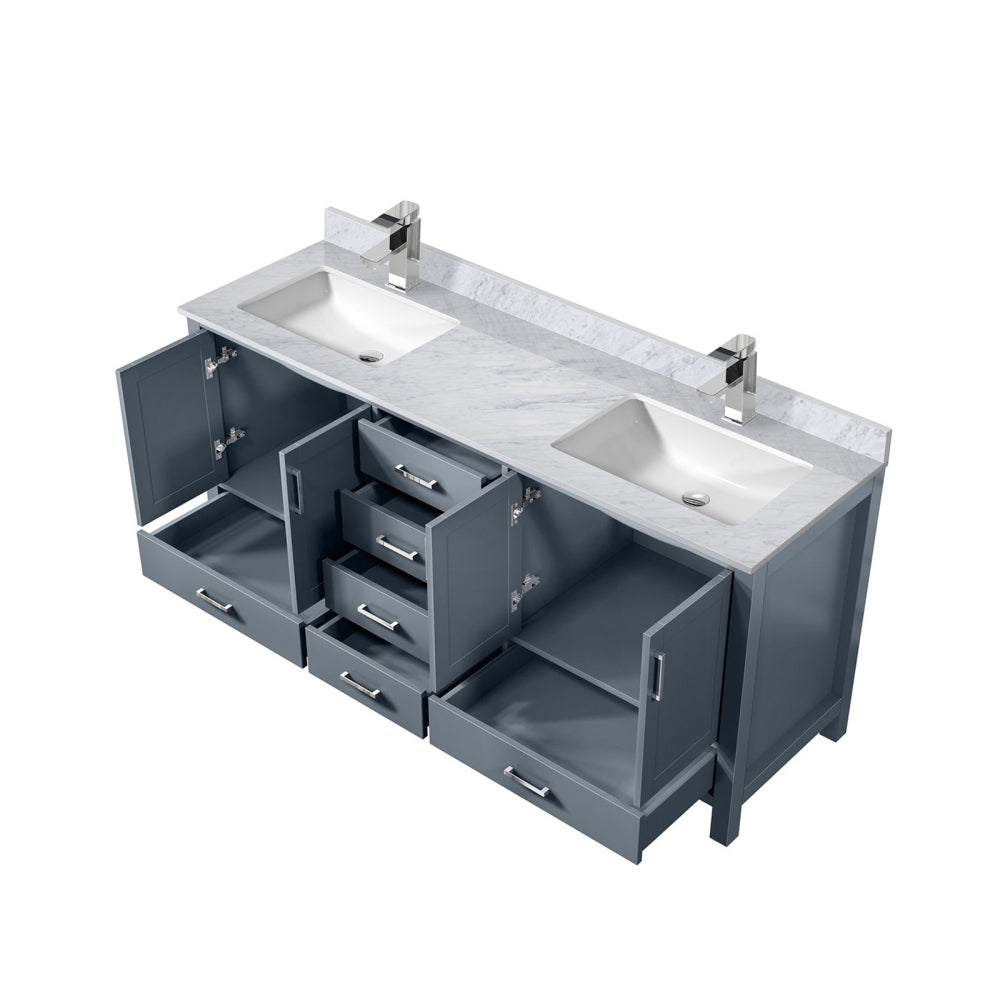 Dark Grey Double Bath Vanity 72 in. W x 22 in. D, Carrara Marble Top, and Faucet Set