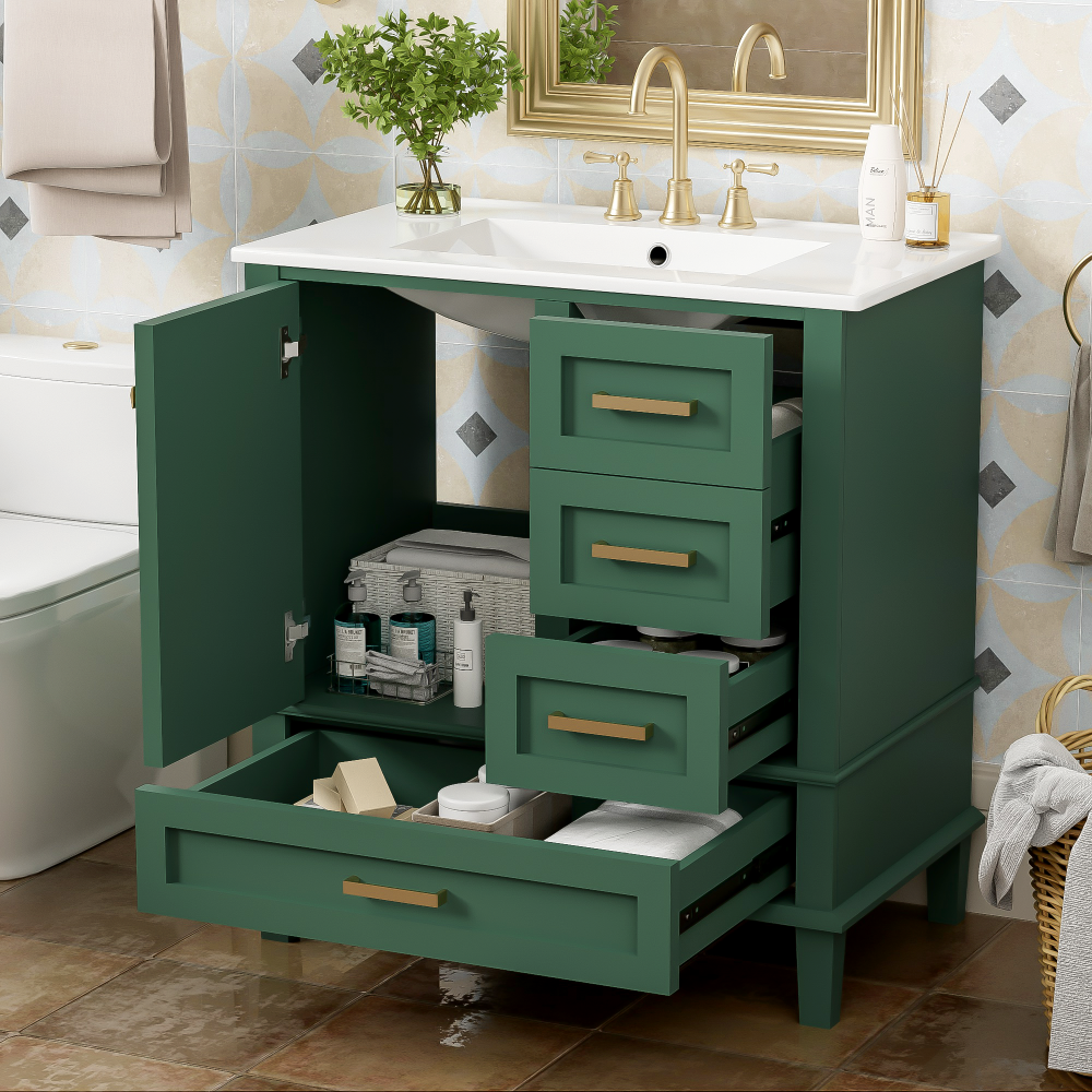 30" Bathroom Vanity , Modern Bathroom Cabinet with Sink Combo Set, Bathroom Storage Cabinet with a Soft Closing Door and 3 Drawers, Solid Wood Frame(White)