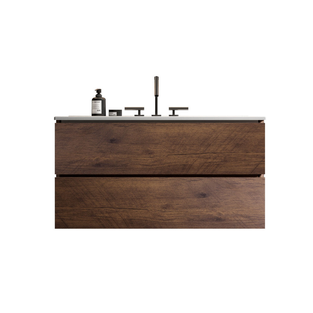 Wall Mount 30" Natural Oak Bathroom Vanity with Ceramic Sink with three faucet holes, Large Storage Floating Bathroom Vanity for Modern Bathroom, Pre-assembled