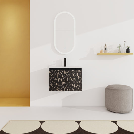 24'' Floating Wall-Mounted Bathroom Vanity With Ceramics Sink & Soft-Close Cabinet Door, KD-Package